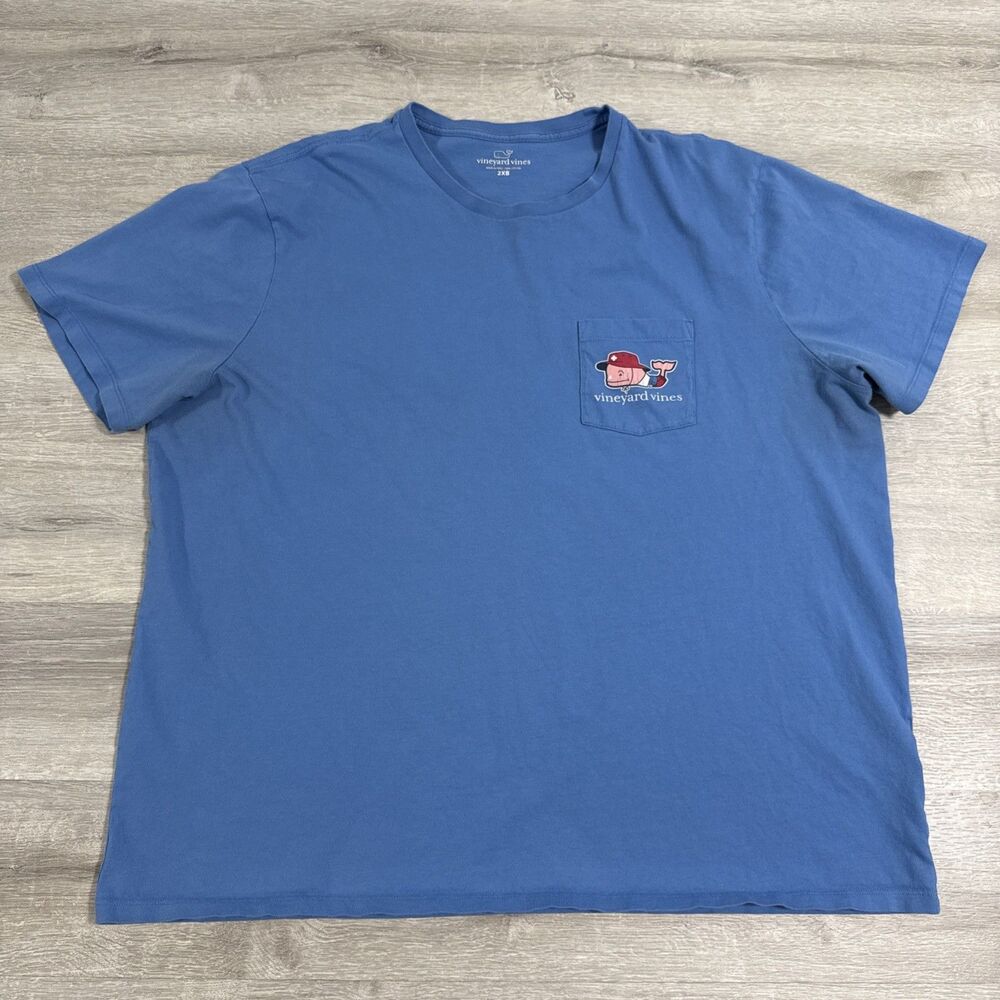 Vineyard Vines Shirt Pocket Tee Men’s 2XB Blue Lifeguard Whale 100% Cotton